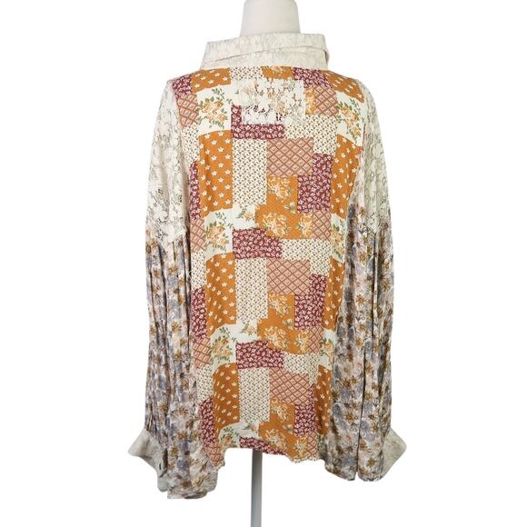 POL Toffee Floral and Lace Patchwork Button Down Shirt M - Picture 5 of 10